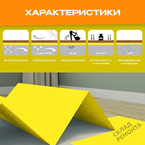 Фото Подложка листовая Solid 2 мм под ламинат и паркет желтая – купить в Новокузнецке: цена, описание, фото. Интернет-магазин 3