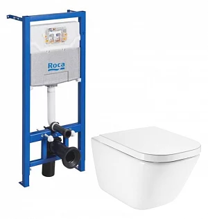 Унитаз с инсталляцией комплект без кнопки Roca Set 2.5 (One ZRU9307708+34647L000) безободковый