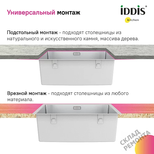 Фото Мойка для кухни Iddis Prime PRI44S0i77 сатин 44*44 – купить в Новокузнецке: цена, описание, фото. Интернет-магазин 5