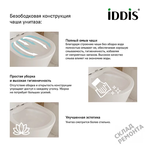 Фото Унитаз подвесной Iddis Калипсо CALRDSEi25 безободковый купить в Новокузнецке: цена, описание, фото. Интернет-магазин 6