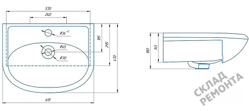 Фото Раковина на тумбу Vimark Уют-60, 61,5 см купить в Новокузнецке: цена, описание, фото. Интернет-магазин 3