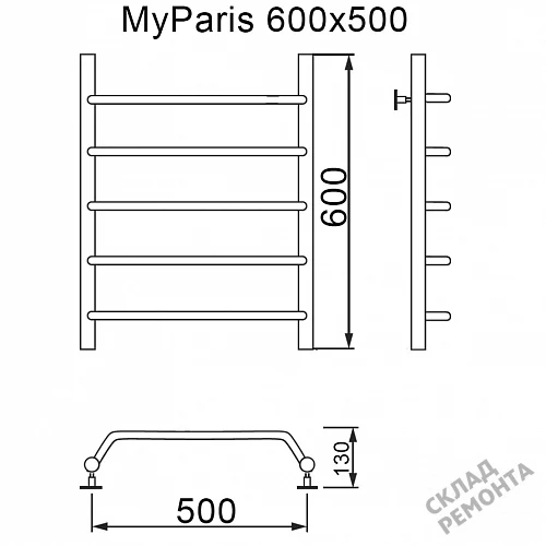 Фото Полотенцесушитель водяной Ника My Paris 1/2" 600*500 лесенка хром купить в Новокузнецке: цена, описание, фото. Интернет-магазин 3